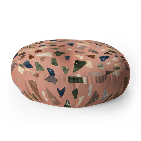 Ninola Design Terrazzo Mineral Watercolor Coral Floor Pillow Round