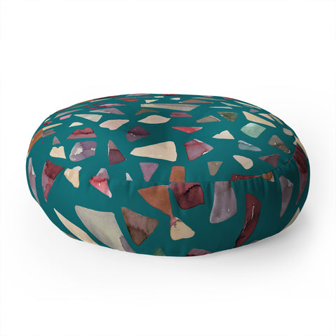 Ninola Design Terrazzo Mineral Watercolor Green Floor Pillow Round