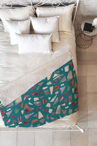 Ninola Design Terrazzo Mineral Watercolor Green Fleece Throw Blanket