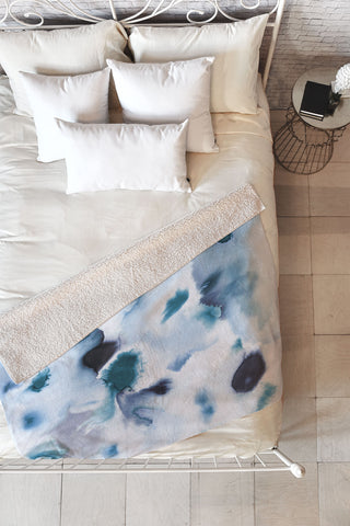 Ninola Design Textural abstract Indigo Fleece Throw Blanket