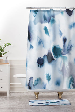 Ninola Design Textural abstract Indigo Shower Curtain And Mat