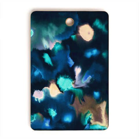 Ninola Design Textural Abstract Watercolor Blue Cutting Board Rectangle