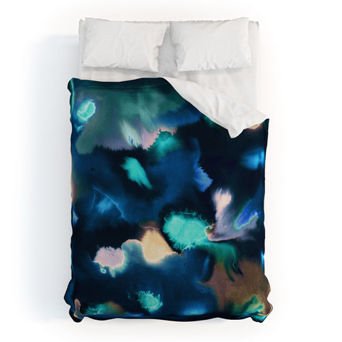 Ninola Design Textural Abstract Watercolor Blue Duvet Cover