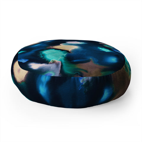 Ninola Design Textural Abstract Watercolor Blue Floor Pillow Round
