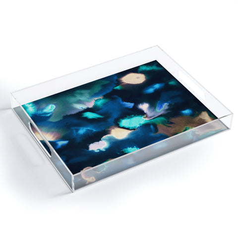 Ninola Design Textural Abstract Watercolor Blue Acrylic Tray