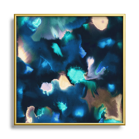 Ninola Design Textural Abstract Watercolor Blue Square Metal Framed Art Print