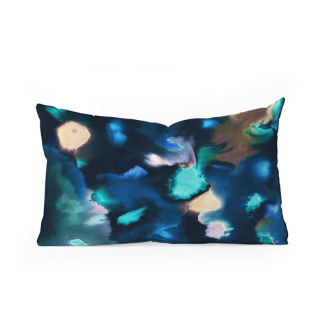 Ninola Design Textural Abstract Watercolor Blue Oblong Throw Pillow
