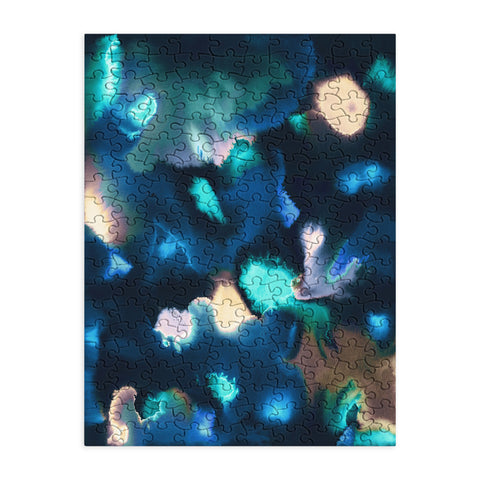 Ninola Design Textural Abstract Watercolor Blue Puzzle