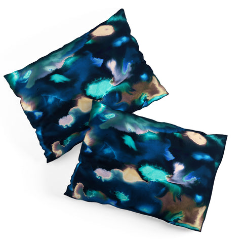 Ninola Design Textural Abstract Watercolor Blue Pillow Shams