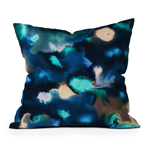 Ninola Design Textural Abstract Watercolor Blue Throw Pillow