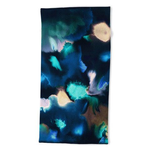 Ninola Design Textural Abstract Watercolor Blue Beach Towel