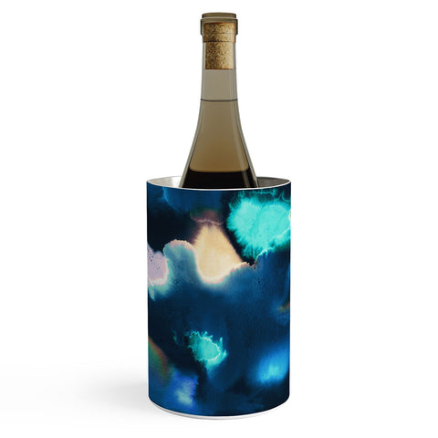 Ninola Design Textural Abstract Watercolor Blue Wine Chiller