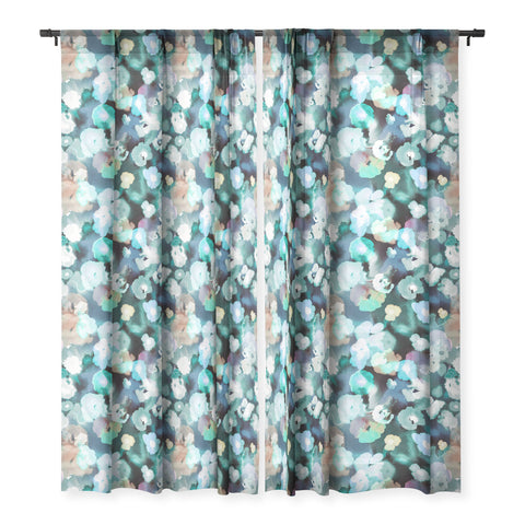 Ninola Design Textural Flowers Light Blue Sheer Window Curtain
