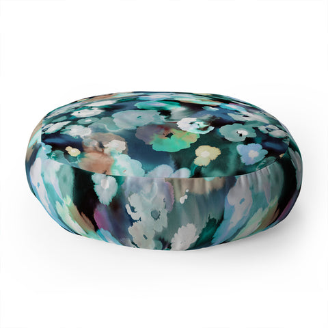 Ninola Design Textural Flowers Light Blue Floor Pillow Round
