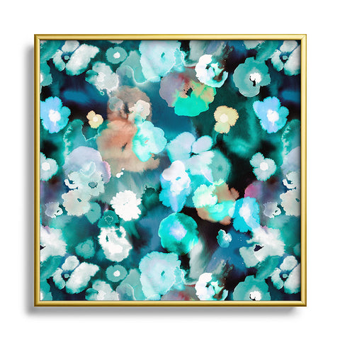 Ninola Design Textural Flowers Light Blue Square Metal Framed Art Print