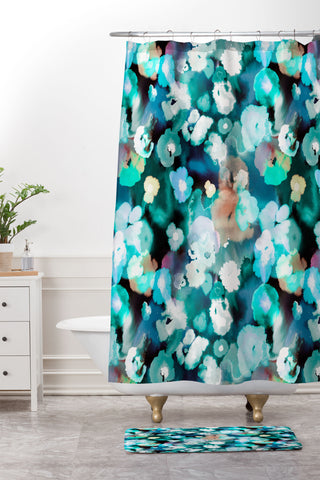 Ninola Design Textural Flowers Light Blue Shower Curtain And Mat