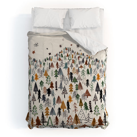 Ninola Design Trees Forest Landscape Green Gold Comforter