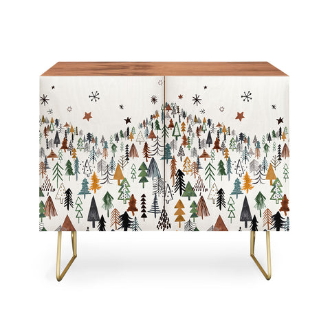 Ninola Design Trees Forest Landscape Green Gold Credenza