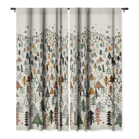 Ninola Design Trees Forest Landscape Green Gold Blackout Non Repeat