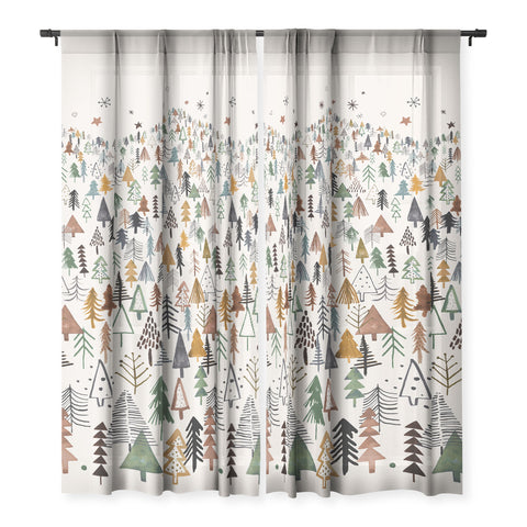 Ninola Design Trees Forest Landscape Green Gold Sheer Non Repeat