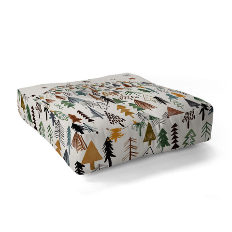 Ninola Design Trees Forest Landscape Green Gold Floor Pillow Square