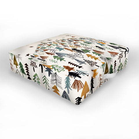 Ninola Design Trees Forest Landscape Green Gold Outdoor Floor Cushion