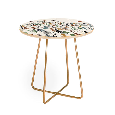 Ninola Design Trees Forest Landscape Green Gold Round Side Table
