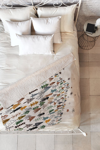 Ninola Design Trees Forest Landscape Green Gold Fleece Throw Blanket