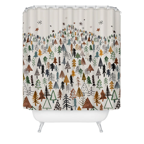 Ninola Design Trees Forest Landscape Green Gold Shower Curtain
