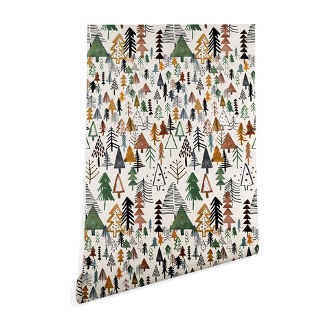 Ninola Design Trees Forest Landscape Green Gold Wallpaper