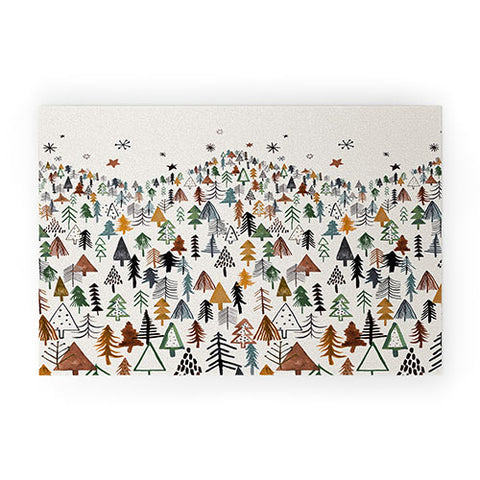 Ninola Design Trees Forest Landscape Green Gold Welcome Mat