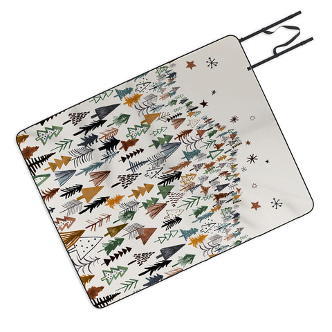 Ninola Design Trees Forest Landscape Green Gold Picnic Blanket