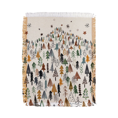 Ninola Design Trees Forest Landscape Green Gold Throw Blanket