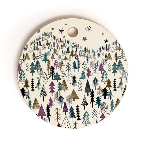 Ninola Design Trees Forest Night Cutting Board Round