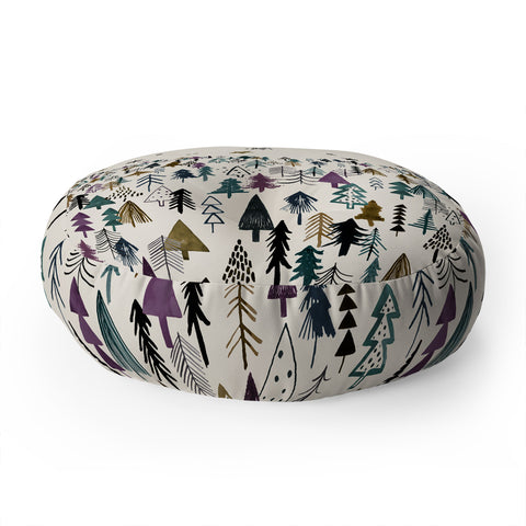 Ninola Design Trees Forest Night Floor Pillow Round