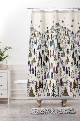 Ninola Design Trees Forest Night Shower Curtain And Mat