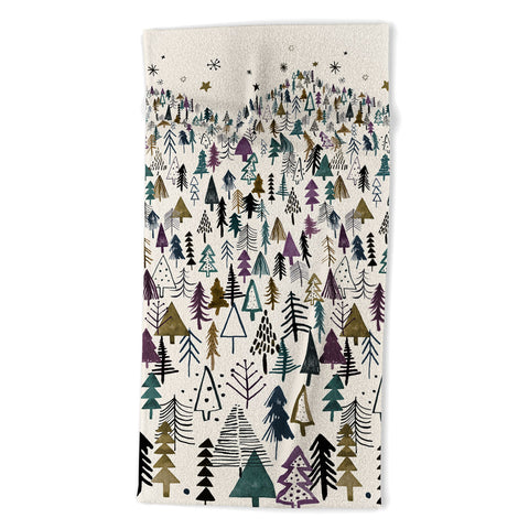 Ninola Design Trees Forest Night Beach Towel