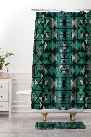 Ninola Design Tribal Boho Nomadic Green Shower Curtain And Mat