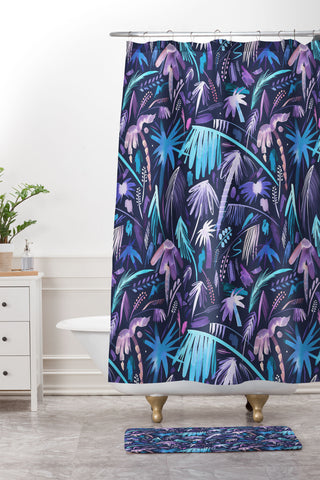 Ninola Design Tropical Expressive Jungle Summer Night Shower Curtain And Mat