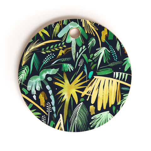 Ninola Design Tropical Expressive Palms Dark Cutting Board Round