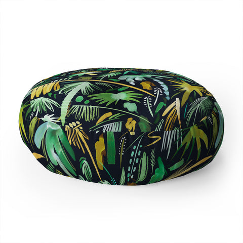 Ninola Design Tropical Expressive Palms Dark Floor Pillow Round