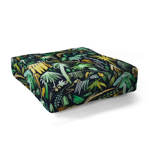 Ninola Design Tropical Expressive Palms Dark Floor Pillow Square