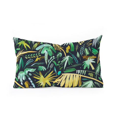 Ninola Design Tropical Expressive Palms Dark Oblong Throw Pillow