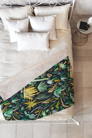 Ninola Design Tropical Expressive Palms Dark Fleece Throw Blanket