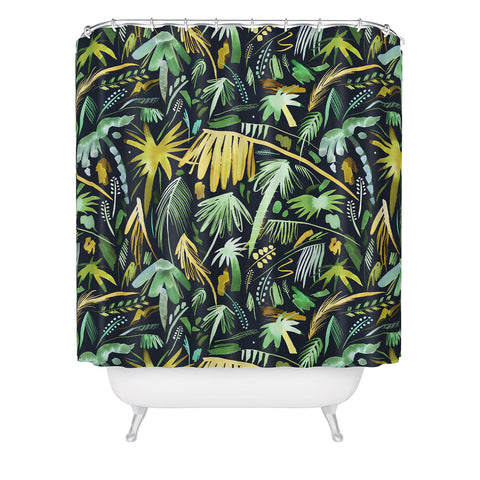 Ninola Design Tropical Expressive Palms Dark Shower Curtain