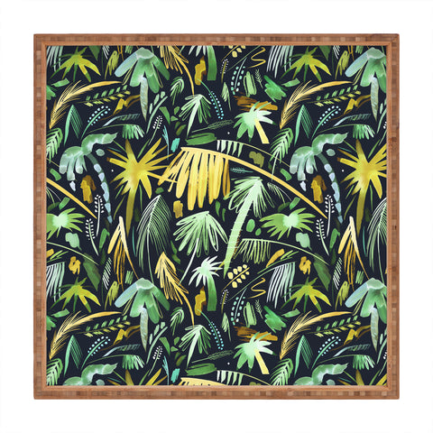 Ninola Design Tropical Expressive Palms Dark Square Tray