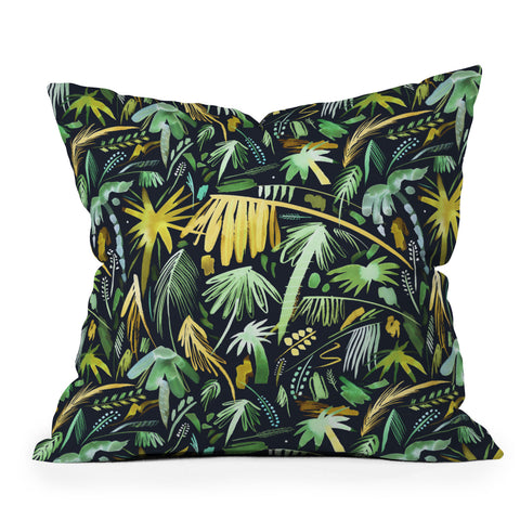 Ninola Design Tropical Expressive Palms Dark Throw Pillow