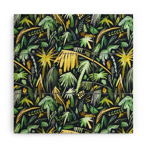 Ninola Design Tropical Expressive Palms Dark Wood Wall Mural