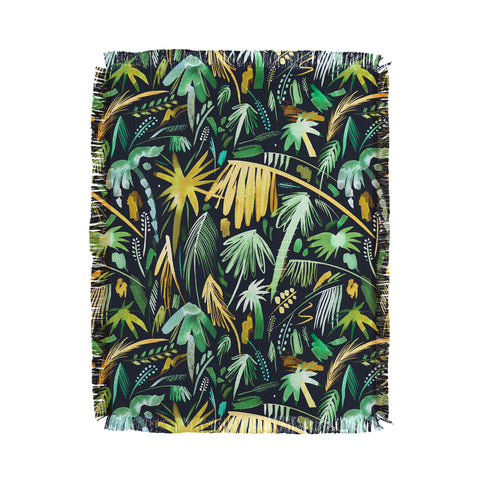 Ninola Design Tropical Expressive Palms Dark Throw Blanket