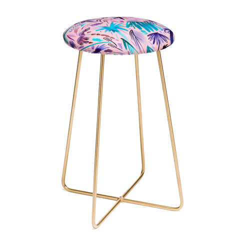 Ninola Design Tropical Expressive Palms Pink Counter Stool